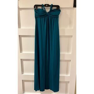 Three Pink Hearts Trixxi Simple Pesto Teal Maxi Dress braided bust and halter ne